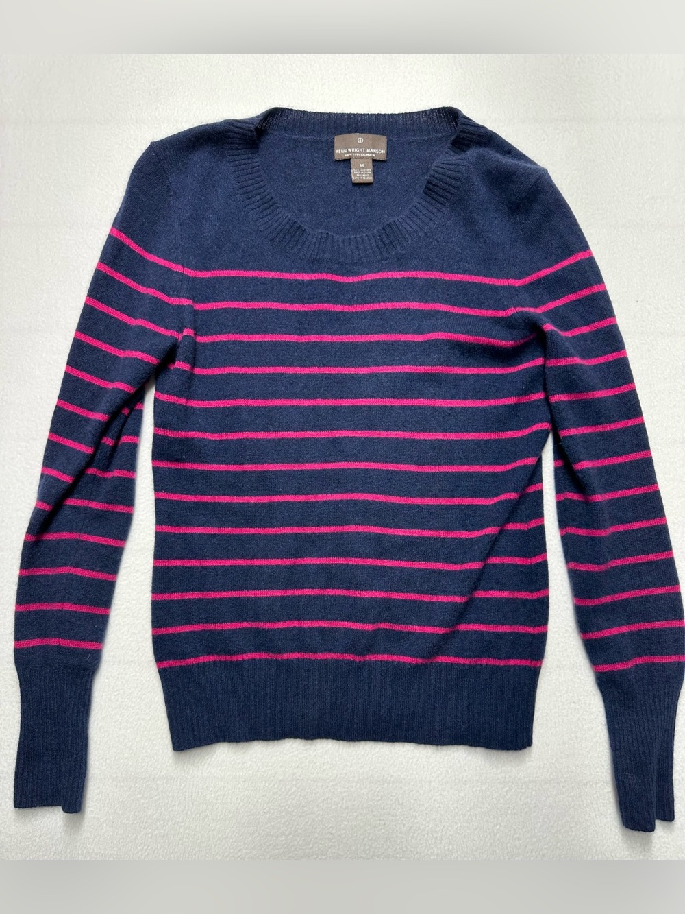 Fenn Wright Manson 100% Cashmere Sweater M Navy Pink Stripe Crewneck